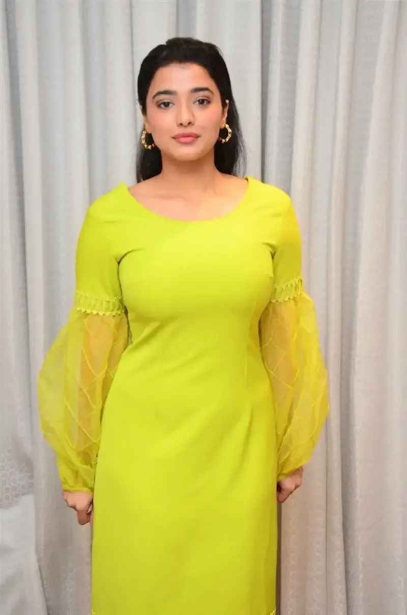 TOLLYWOOD ACTRESS KETIKA SHARMA IN LIGHT GREEN YELLOW DRESS 9